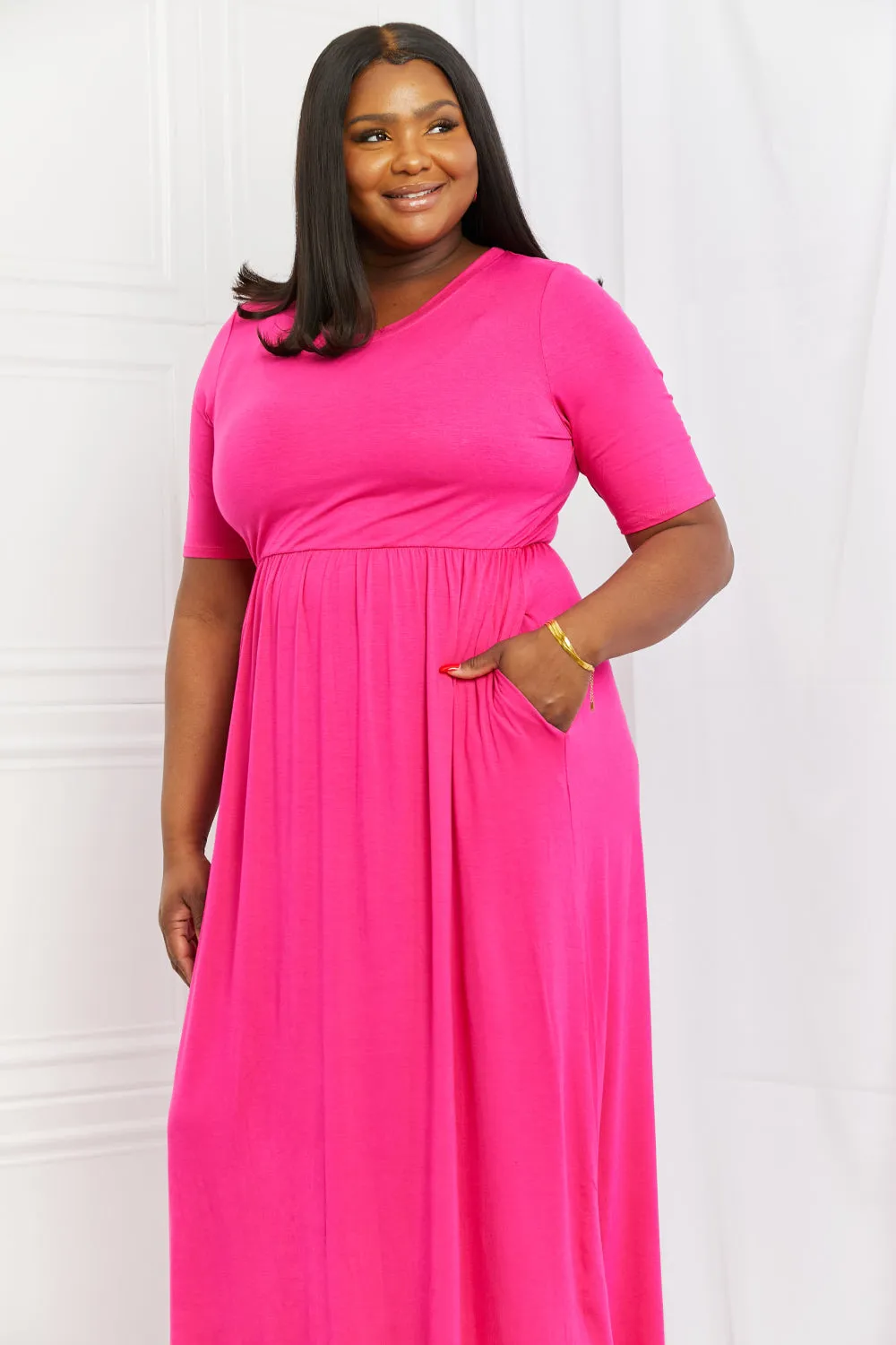 Celeste Sweetheart Full Size Short Sleeve Maxi Dress in Hot Pink