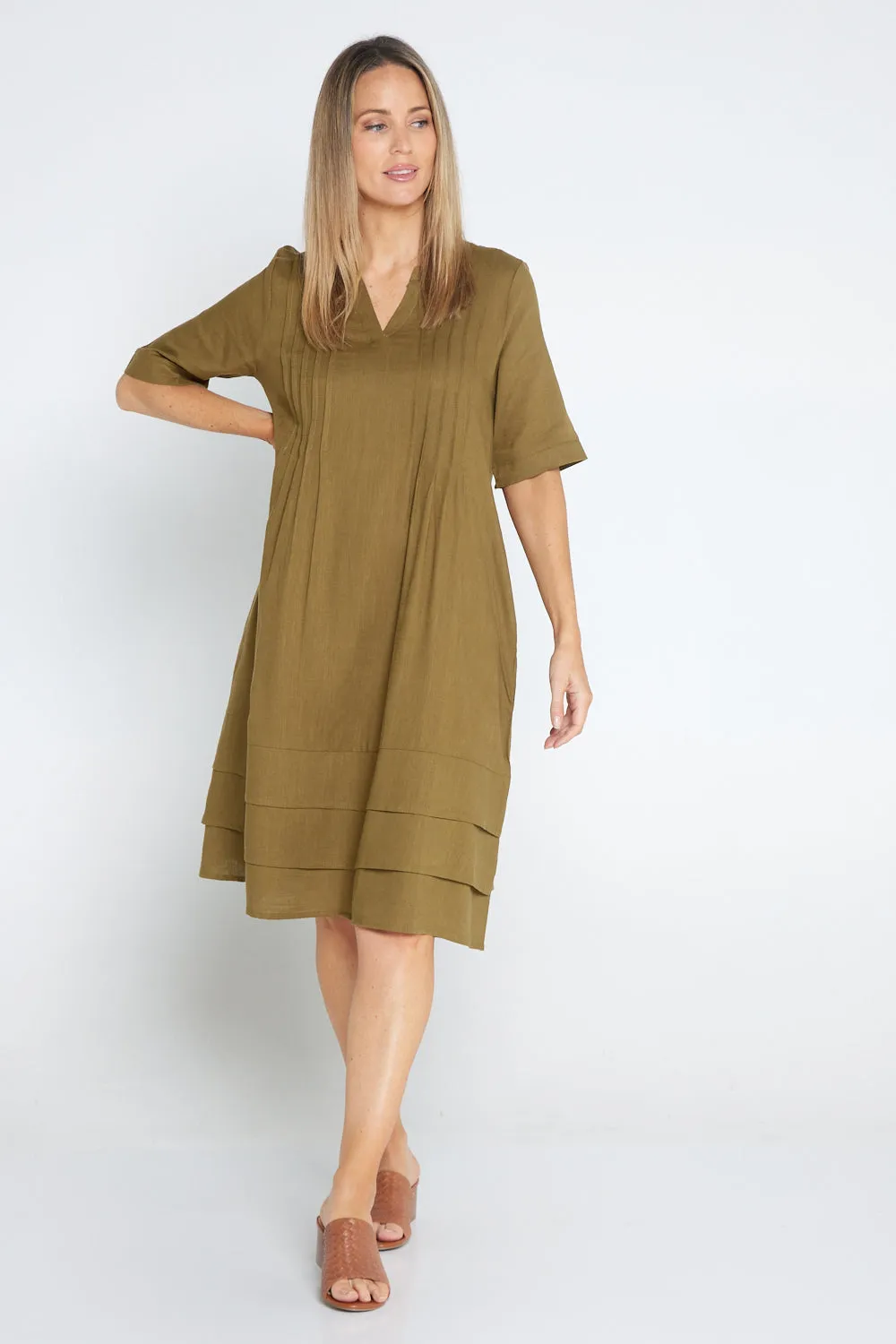 Chester Linen Dress - Olive