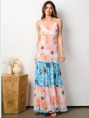 Chicways CD10145 Smock Print Maxi Dress