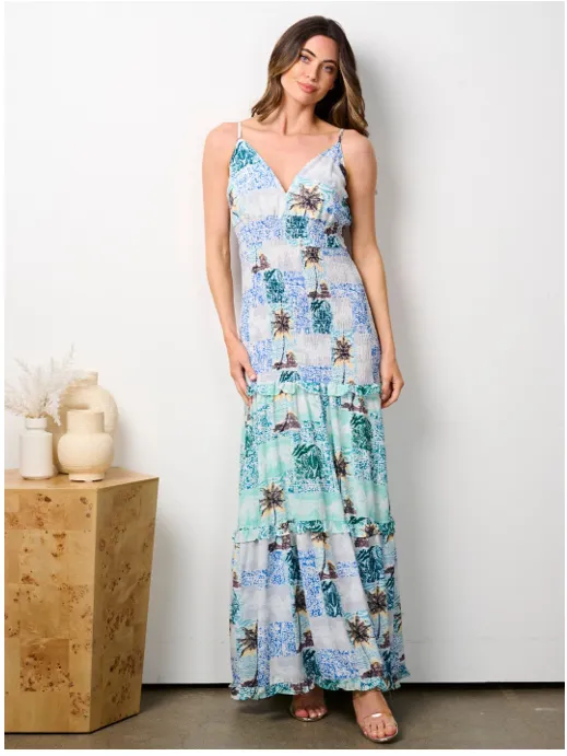 Chicways CD10145 Smock Print Maxi Dress