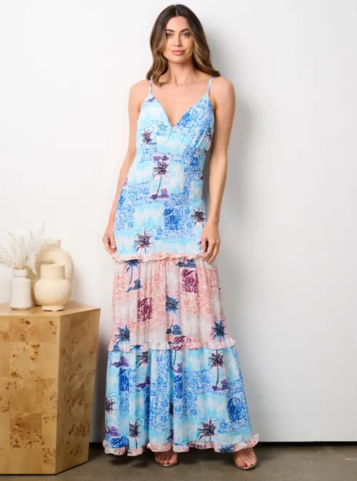 Chicways CD10145 Smock Print Maxi Dress