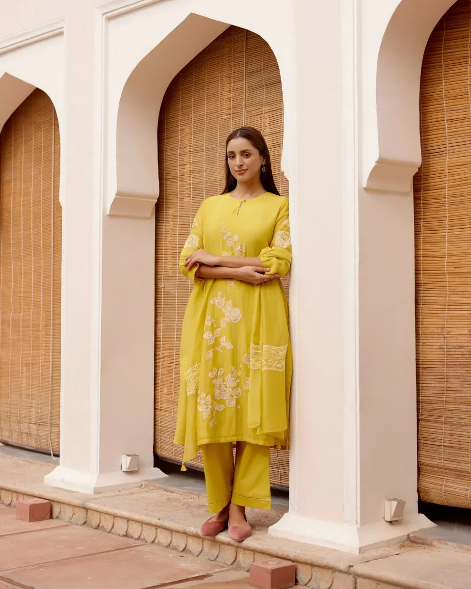 Citrine floral applique kurta set