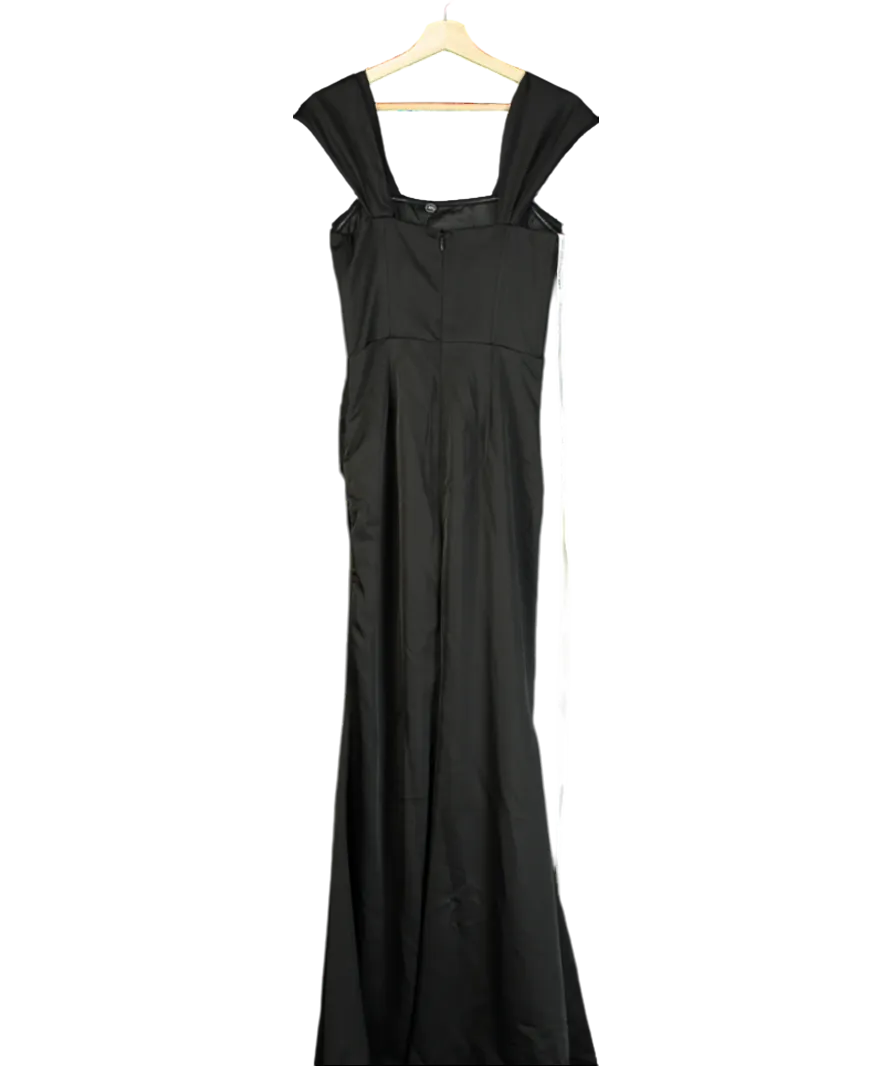 CLUBL Black Bardot Fishtail Satin Maxi Dress UK 10