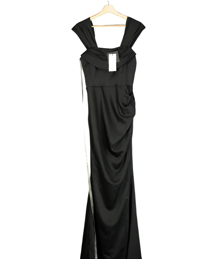 CLUBL Black Bardot Fishtail Satin Maxi Dress UK 10