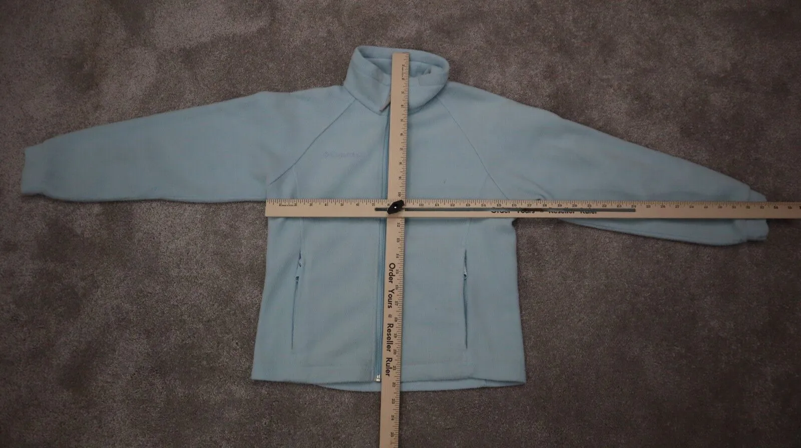 Columbia Girl's Full Zip Fleece Jacket Zippered Pockets Mock Neck Sky Blue 10/12