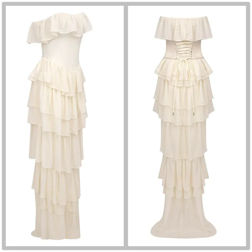 Corset Chiffon Frill Charming Tiered Maxi Dress