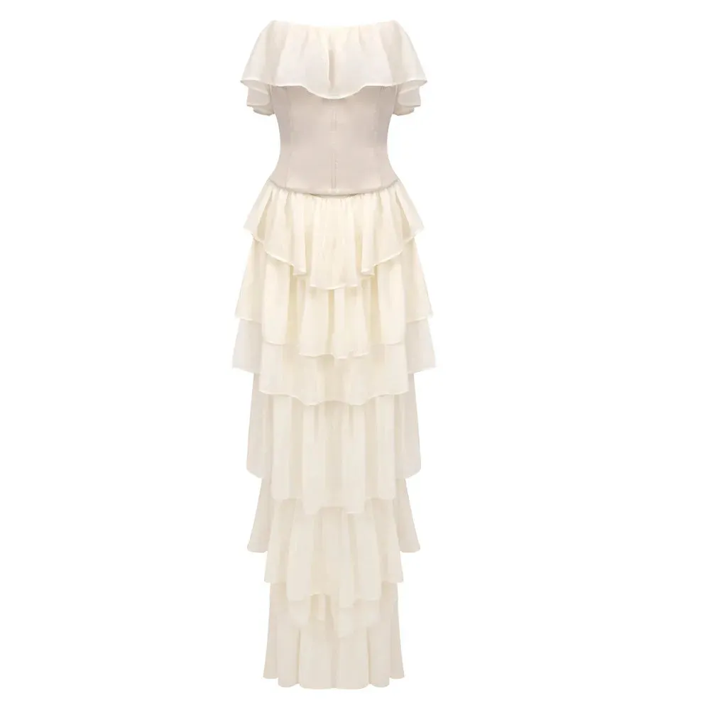 Corset Chiffon Frill Charming Tiered Maxi Dress