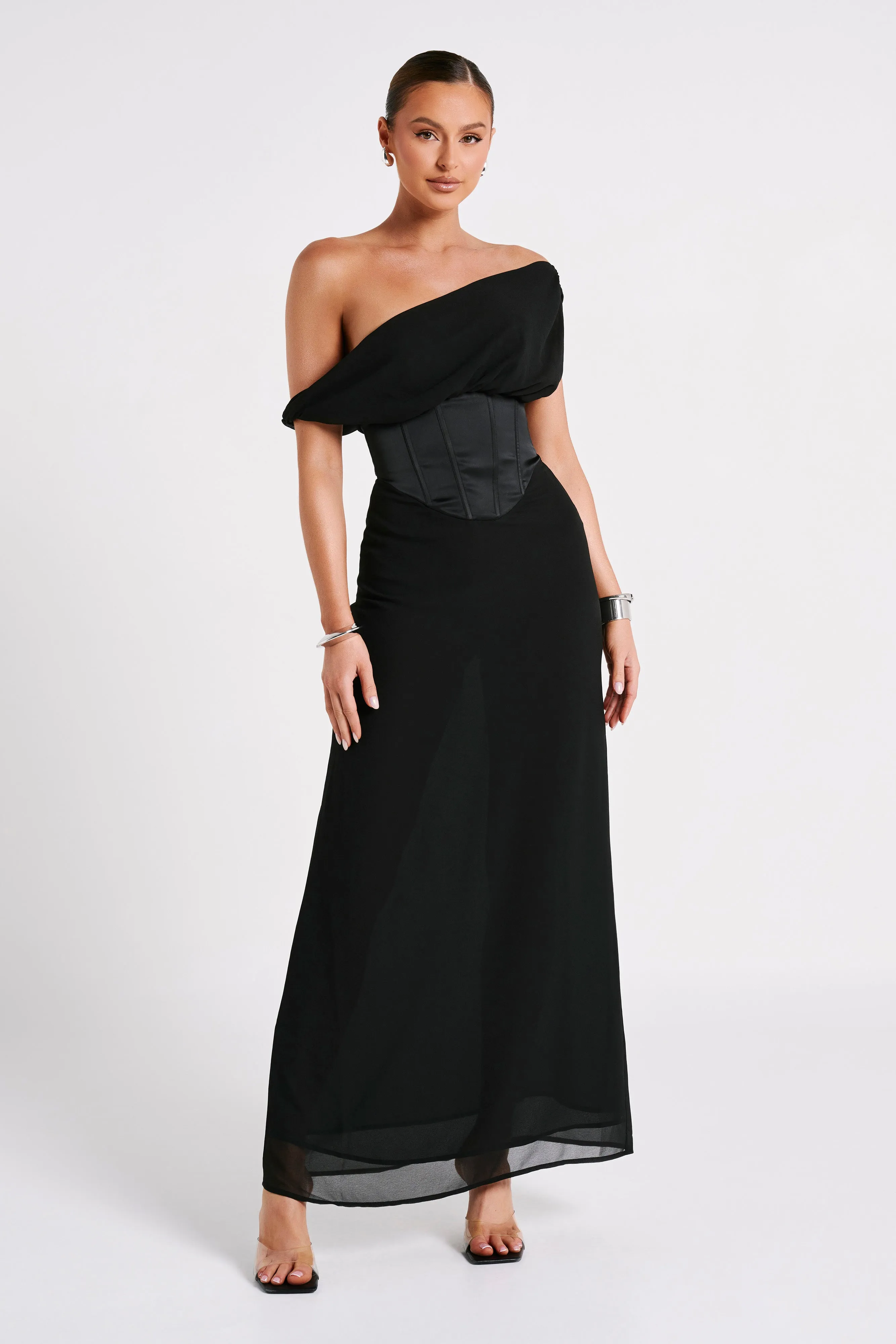 Courtney Chiffon Maxi Dress - Black