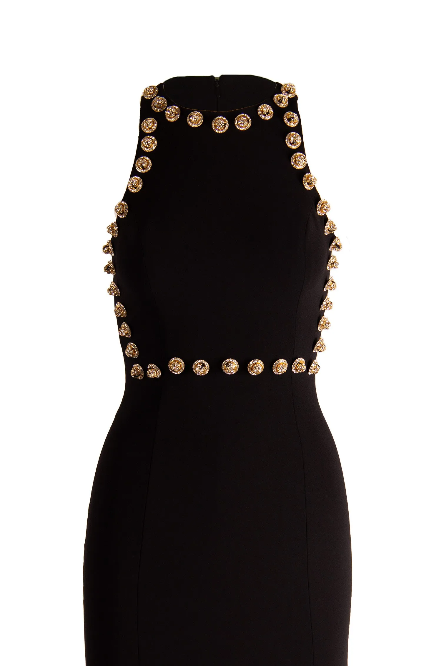 CREPE HALTER GOWN WITH BEAD DETAIL