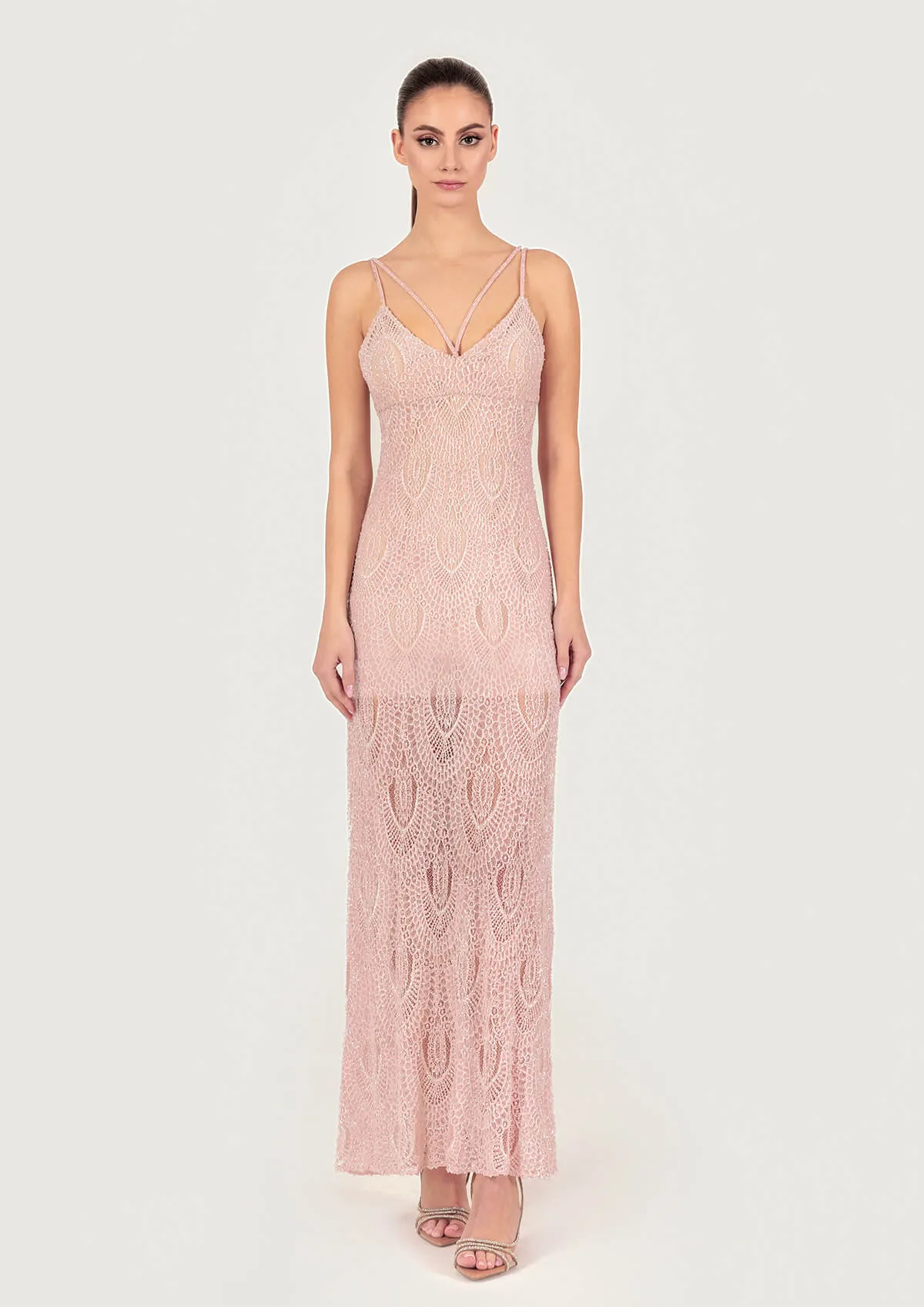 Crystal Embellished Lace Maxi Dress