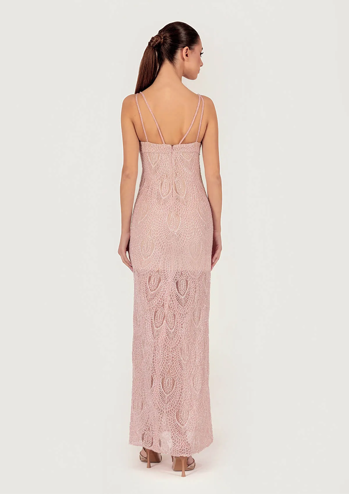 Crystal Embellished Lace Maxi Dress