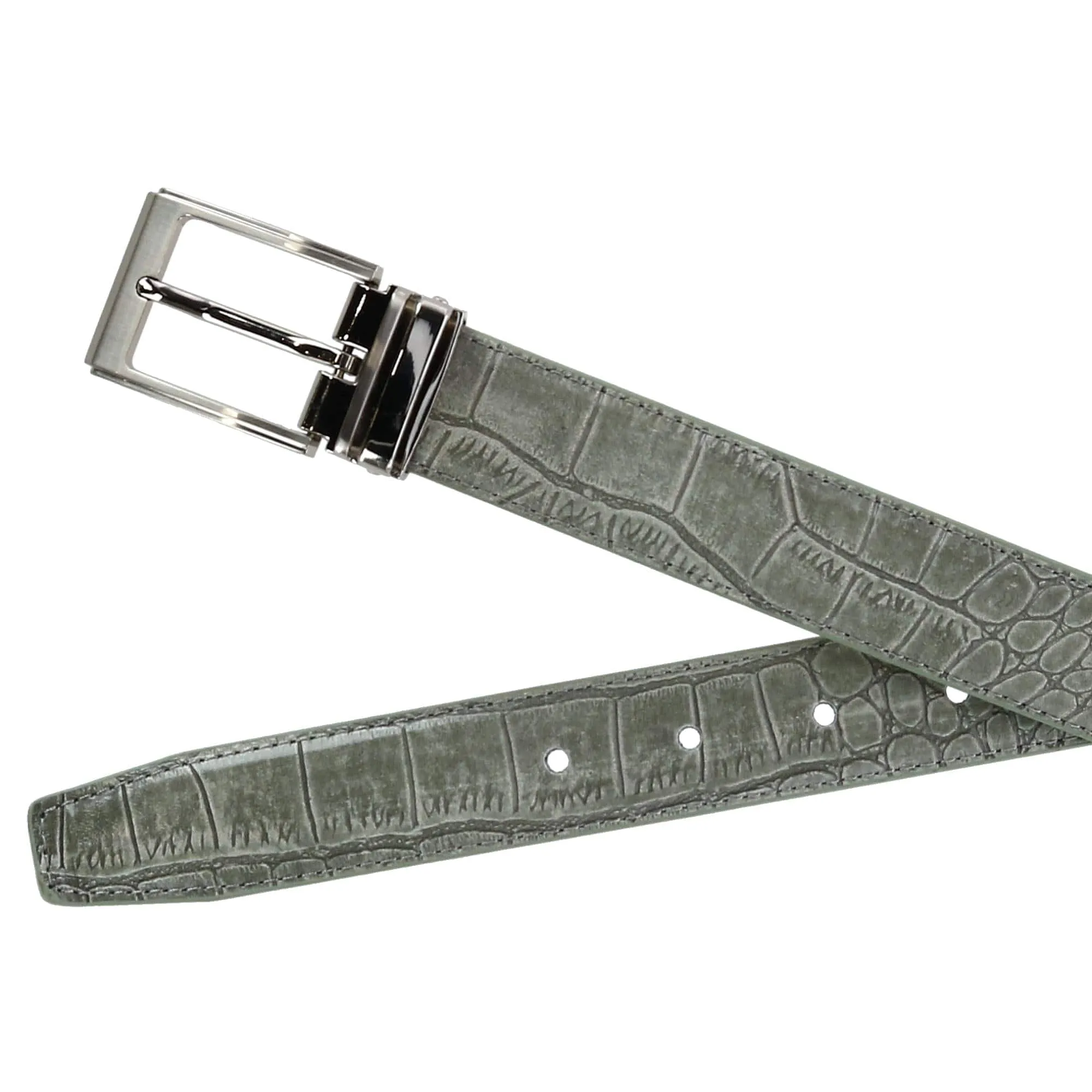 CTM® Big & Tall Leather Croc Print Dress Belt with Clamp On Buckle