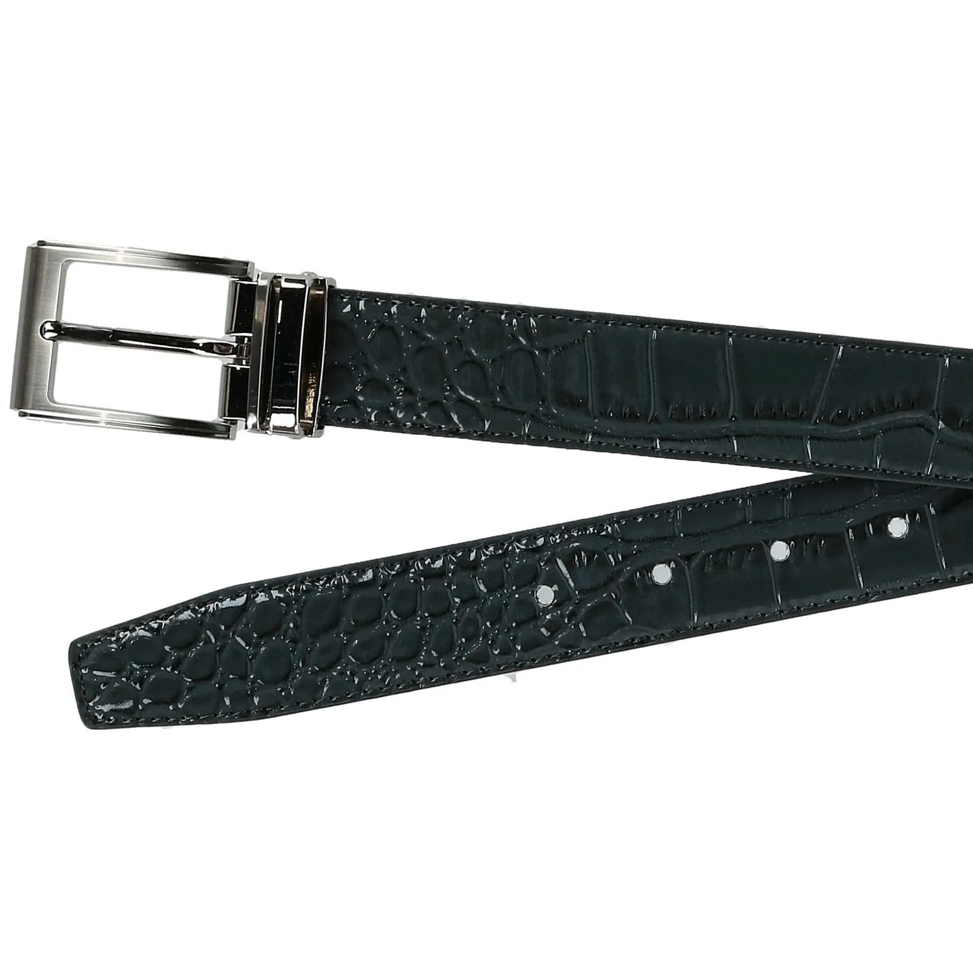 CTM® Big & Tall Leather Croc Print Dress Belt with Clamp On Buckle