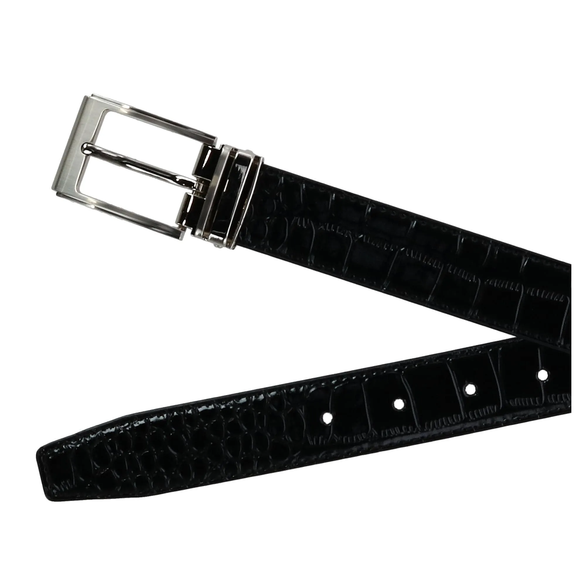 CTM® Big & Tall Leather Croc Print Dress Belt with Clamp On Buckle