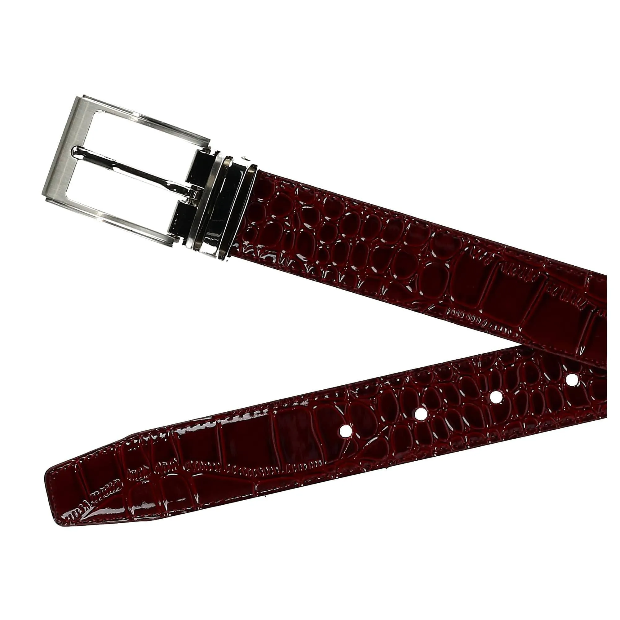 CTM® Big & Tall Leather Croc Print Dress Belt with Clamp On Buckle