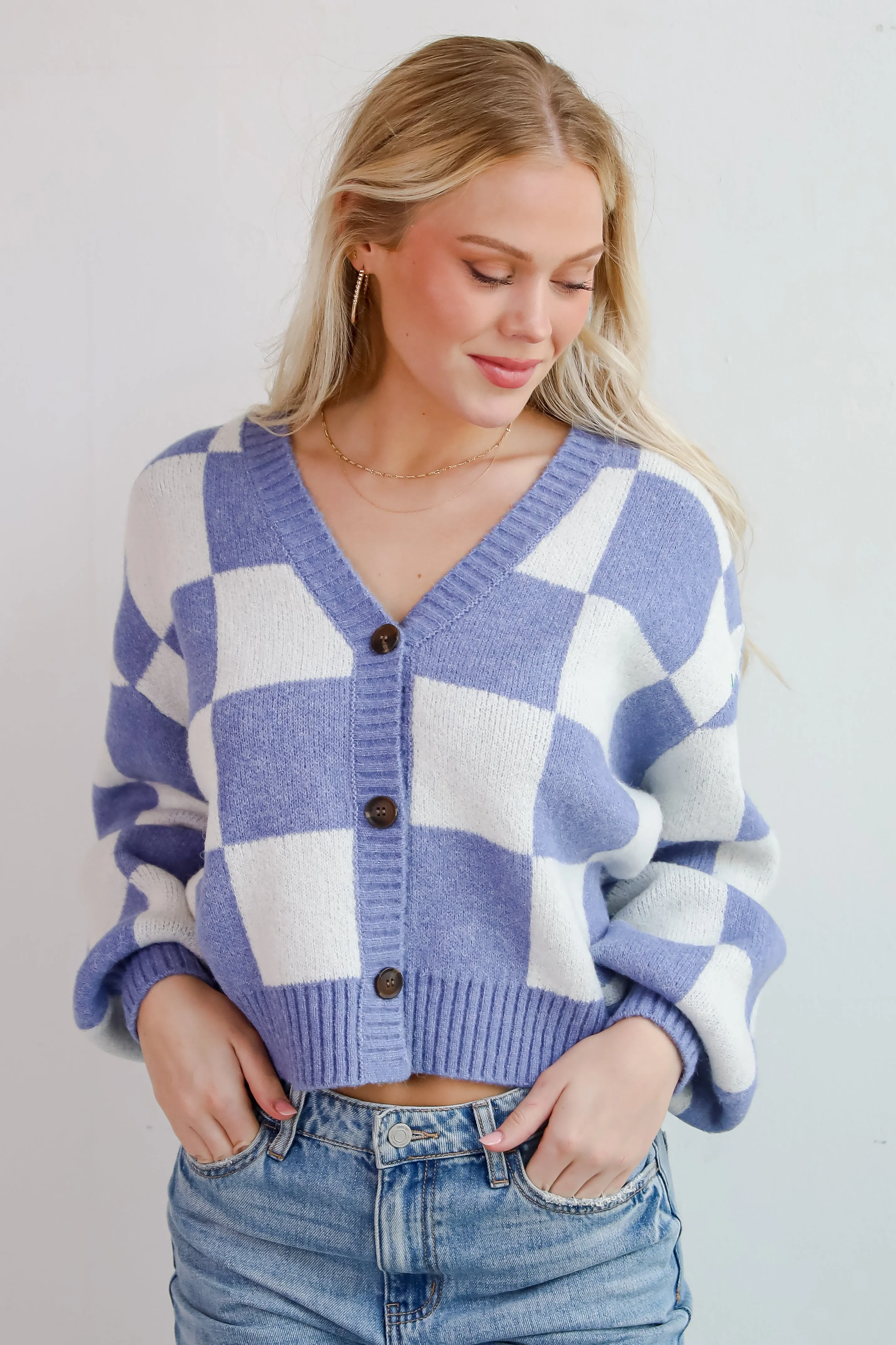 Cuddly Effect Checkered Sweater Cardigan