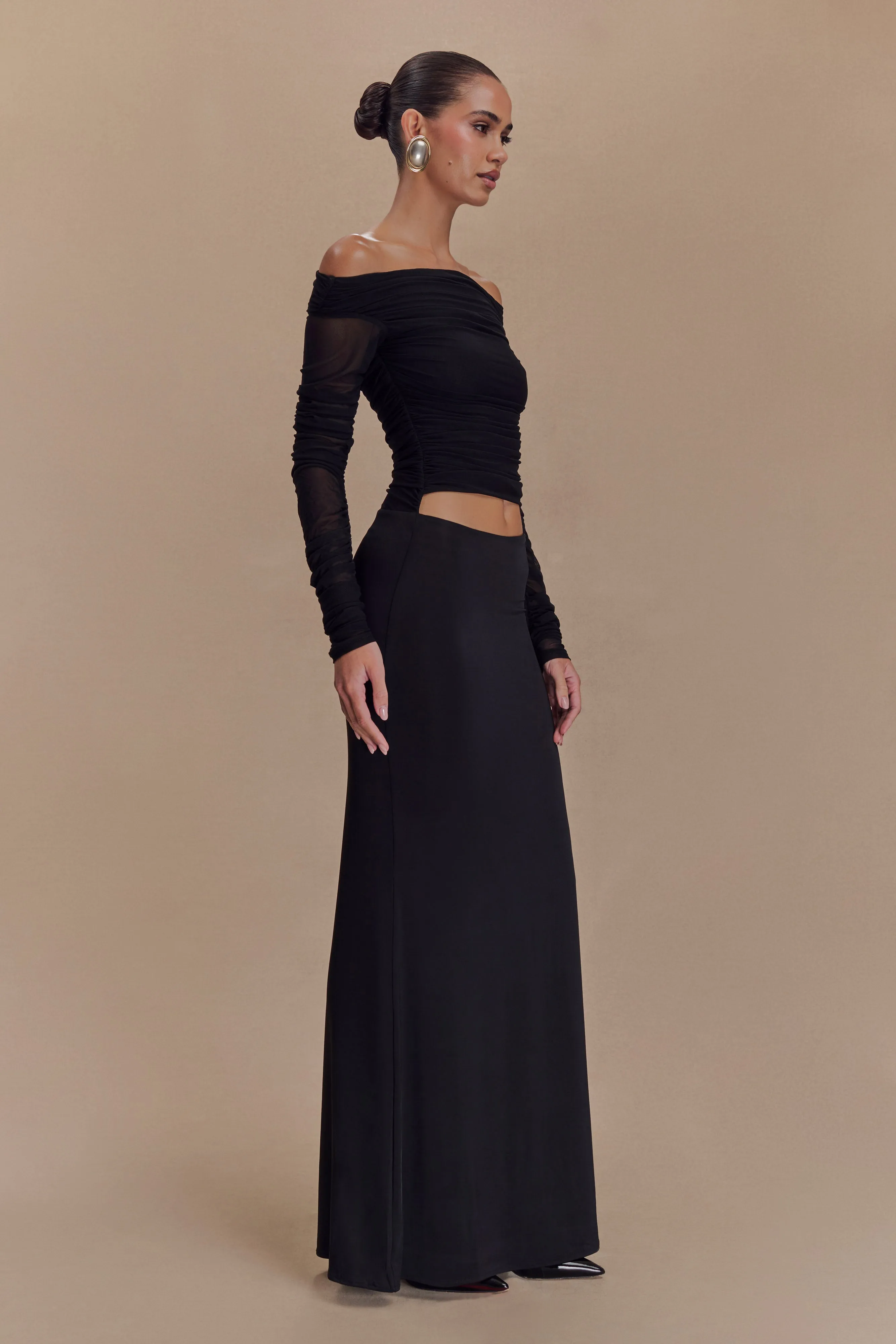 Darla Mesh And Slinky Off Shoulder Maxi Dress - Black