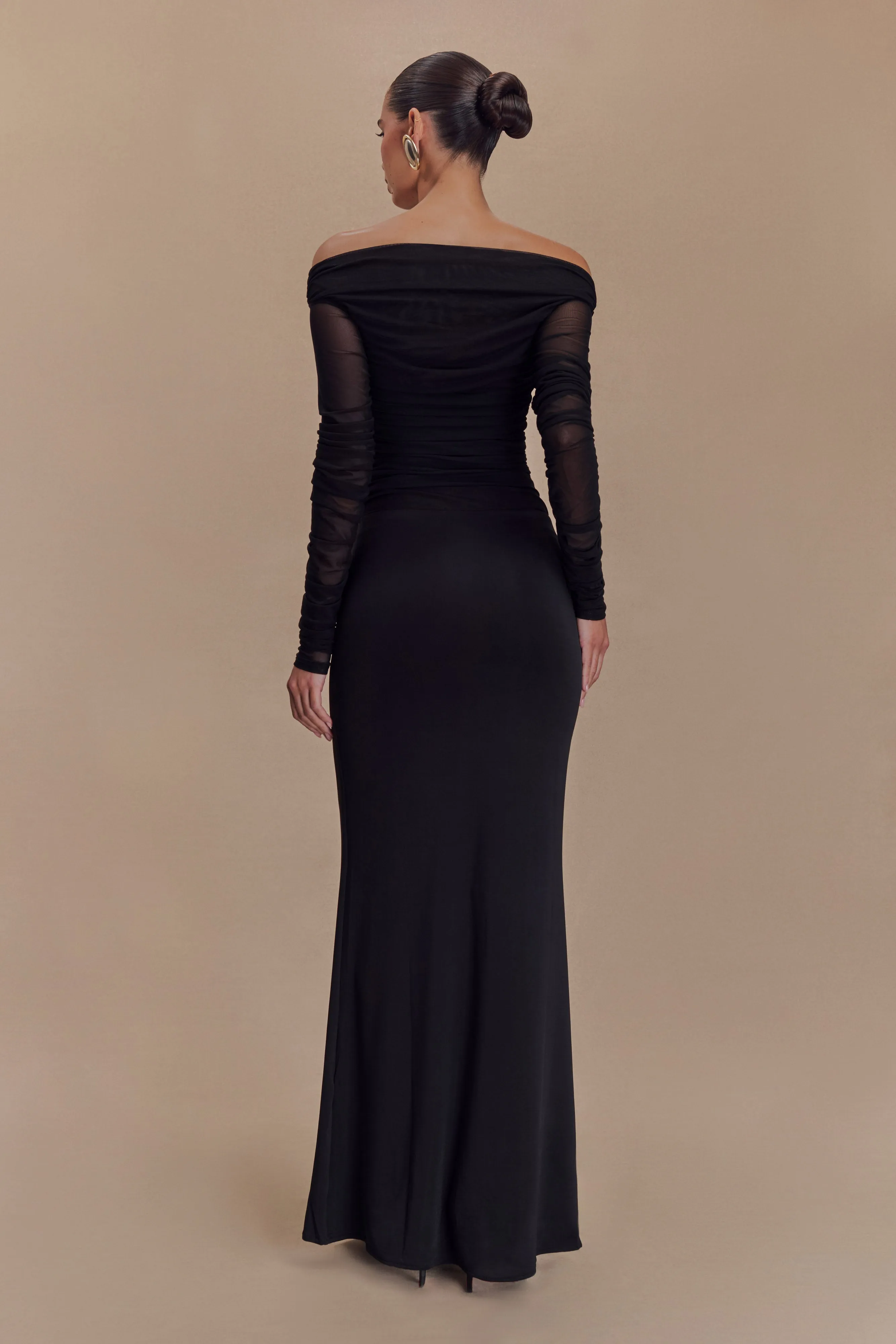 Darla Mesh And Slinky Off Shoulder Maxi Dress - Black