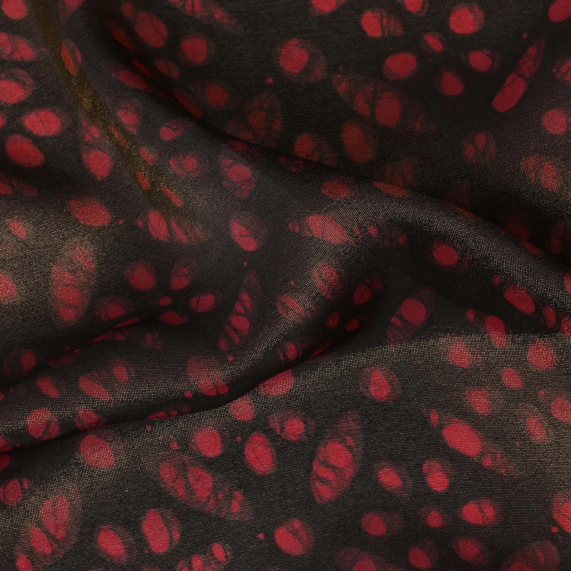 Deep Burgundy Organza Fabric - Crimson Speckled Dot Design, 110cm Width, Lustrous Lightweight Sheen-D18945