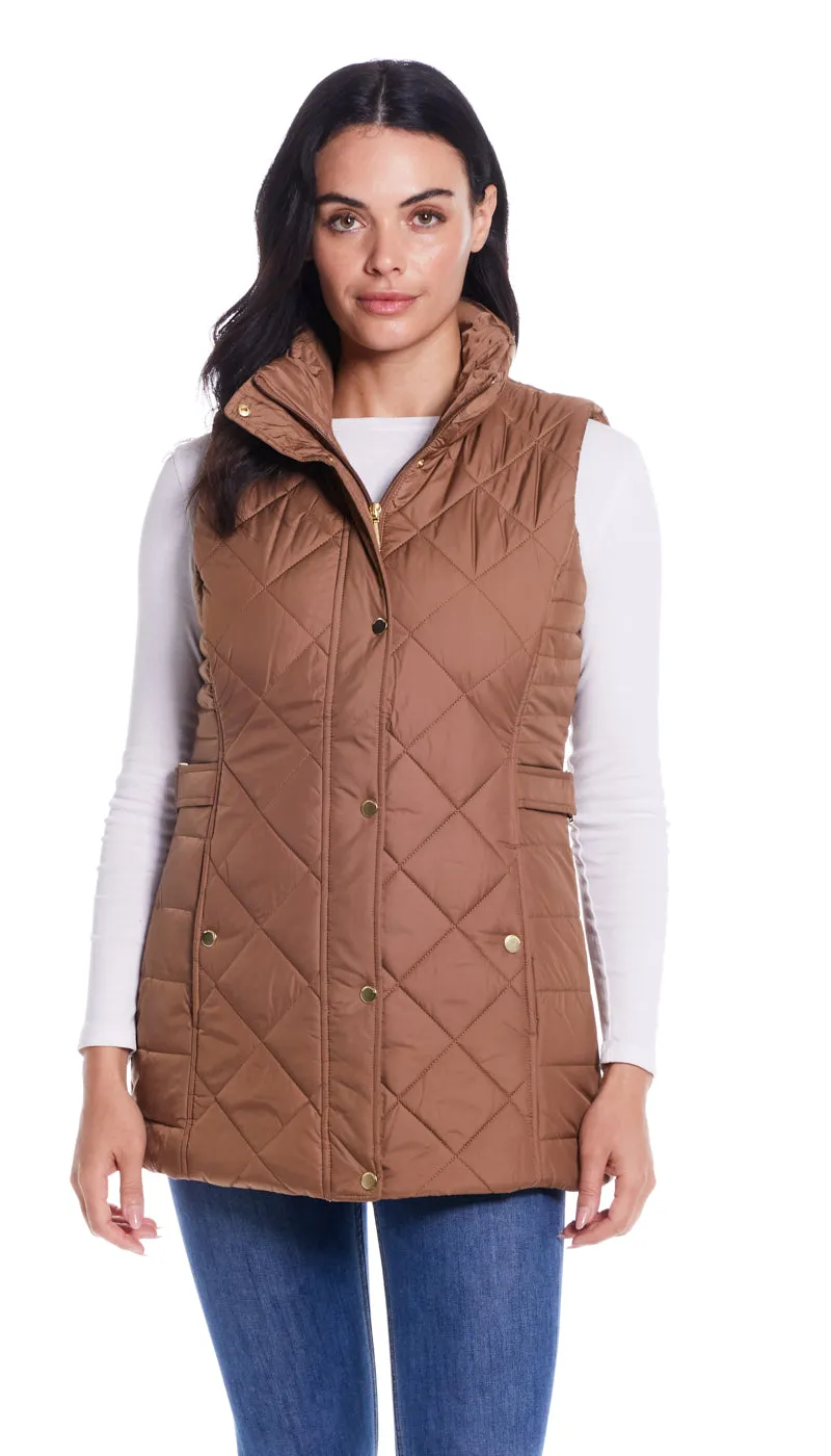 DIAMOND QUILTED LONGLINE VEST