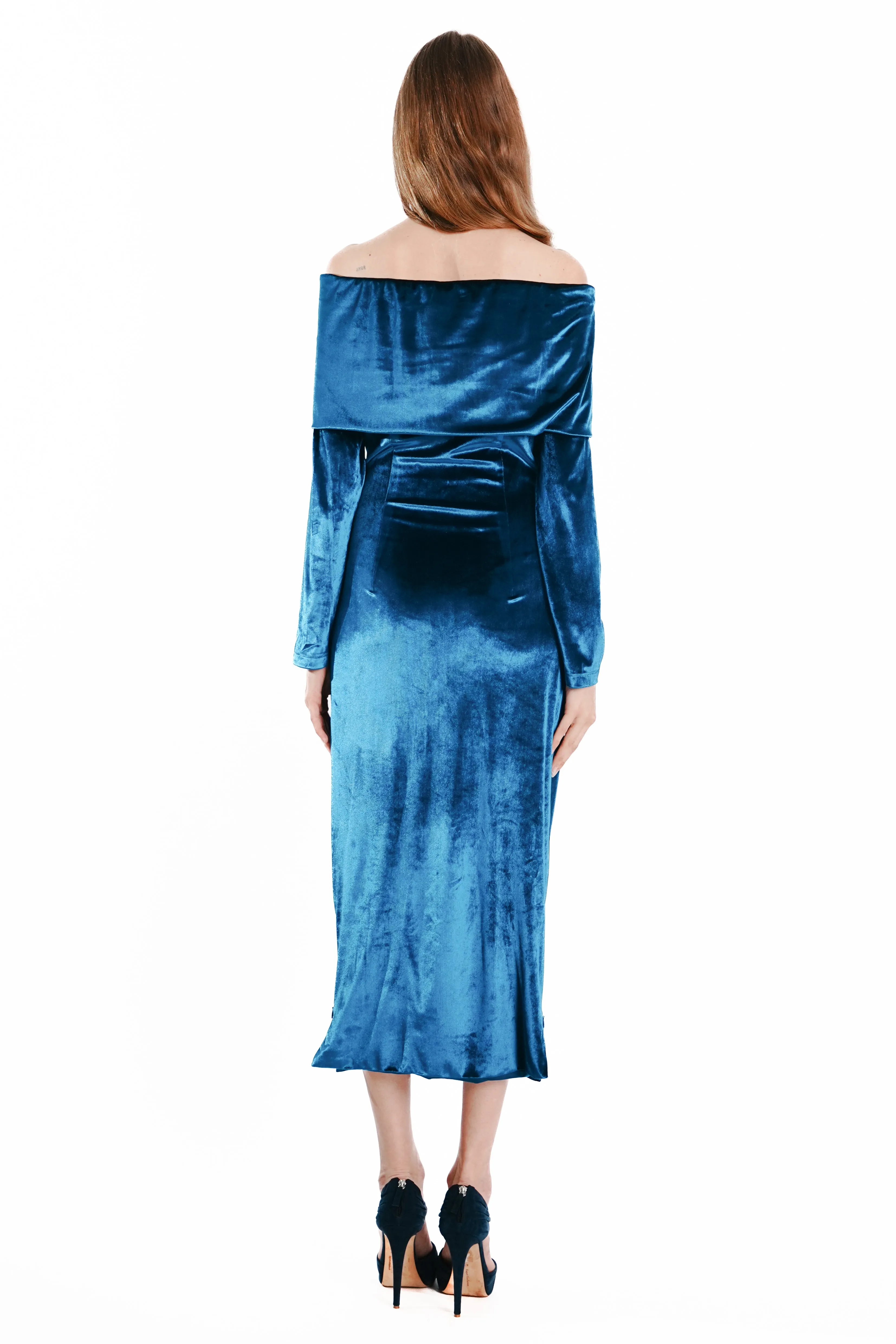 Dione Wrapped Shoulder Velvet Maxi Dress