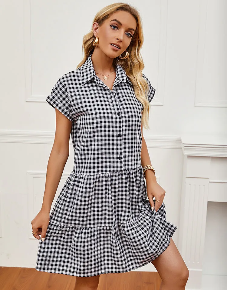 Dooley Plaid Button Down Babydoll Dress