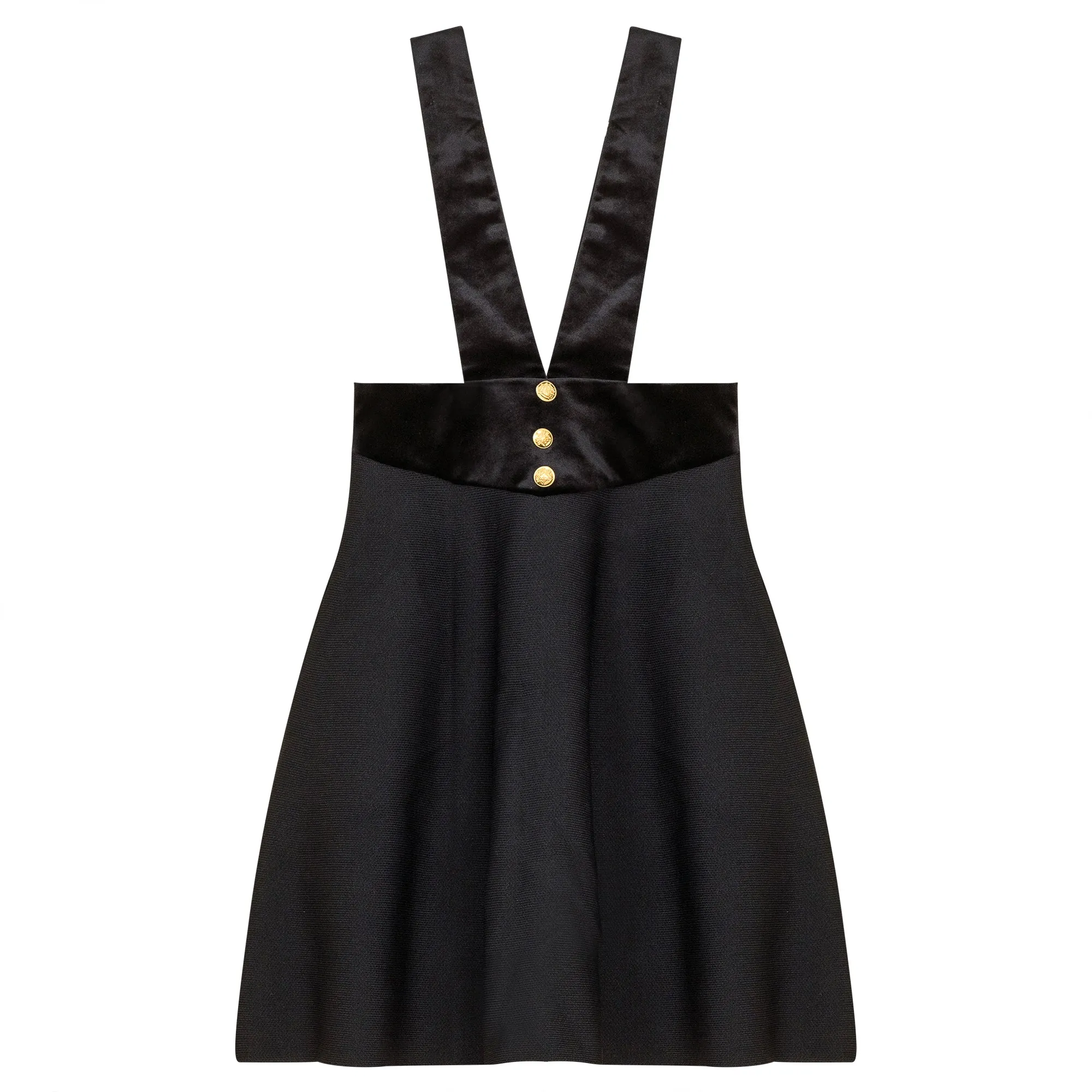 dress jumper knit with velvet yoke and suspenders - black