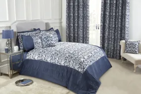 Eden - Embellished Jacquard Quilted Bedspread Set in Navy