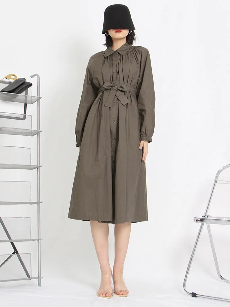 Elegant Dresses For Women Lapel Long Sleeve Loose Solid Minimalist Midi Dresses Female Spring Clothing Fashion