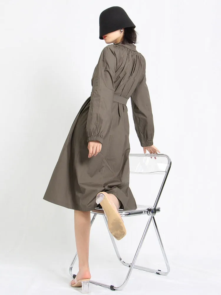 Elegant Dresses For Women Lapel Long Sleeve Loose Solid Minimalist Midi Dresses Female Spring Clothing Fashion