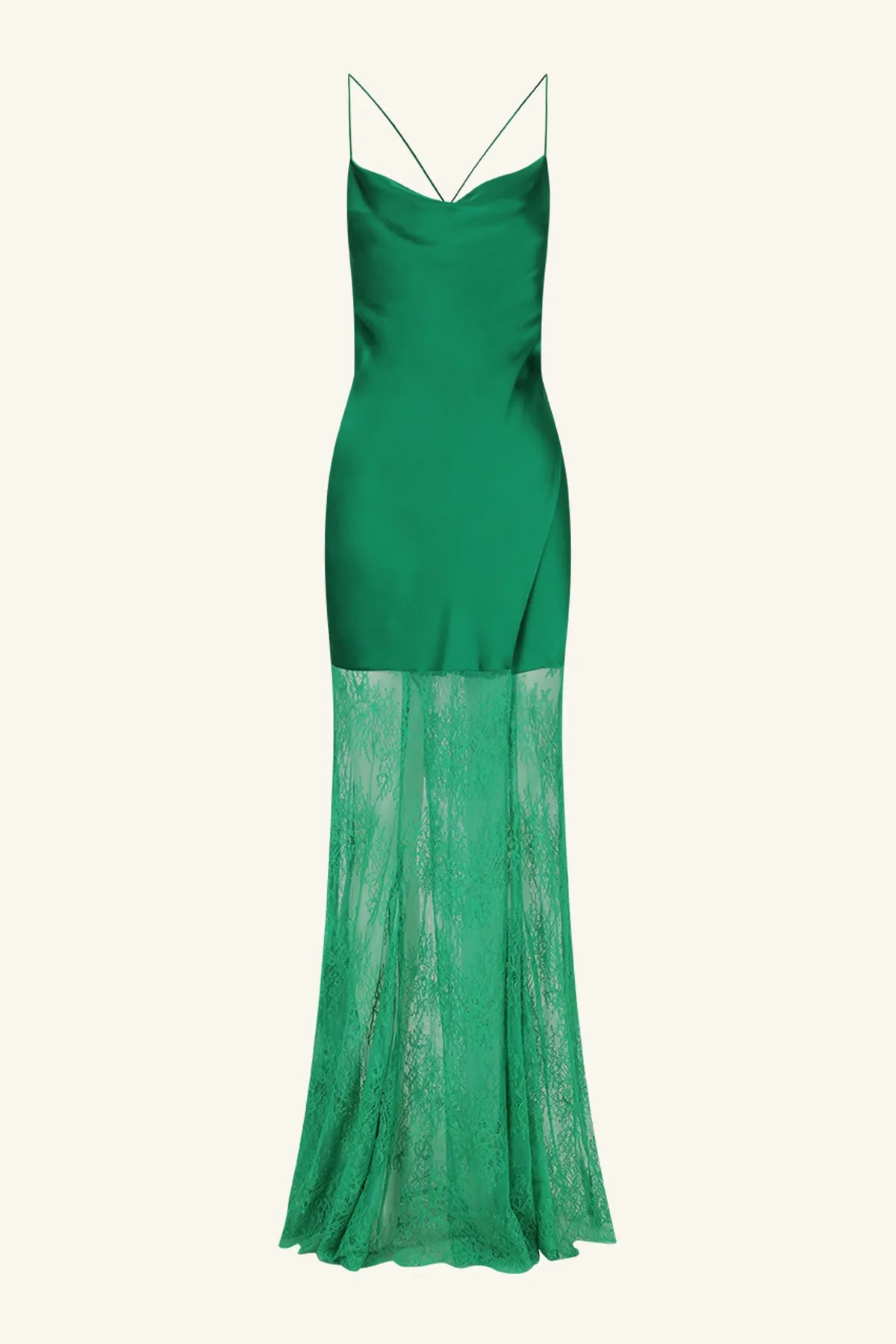 ELLE SILK LACE COWL MAXI DRESS - EMERALD GREEN