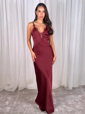 Elsa Lace Trim Maxi Dress In Wine