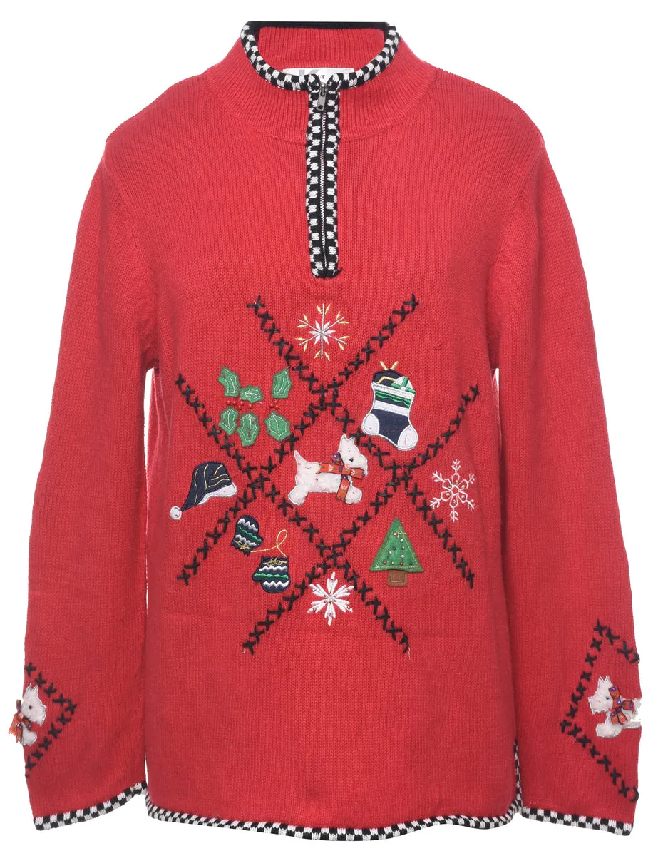 Embroidered Christmas Jumper - L