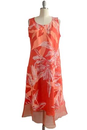 Emilia Dress w/ Organza Trim - Azalea Print - Orange - Medium