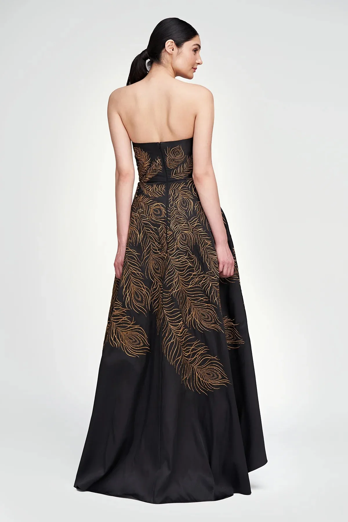 Erica Feather Embroidered Gown - Black / Gold