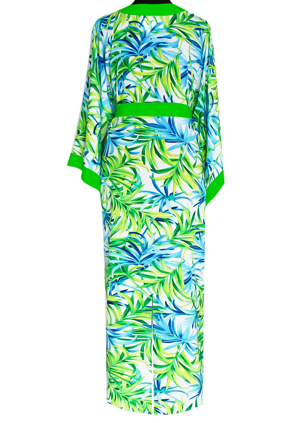 Euphoria – Paradise Palm Maxi Split Kaftan (Neon Green)