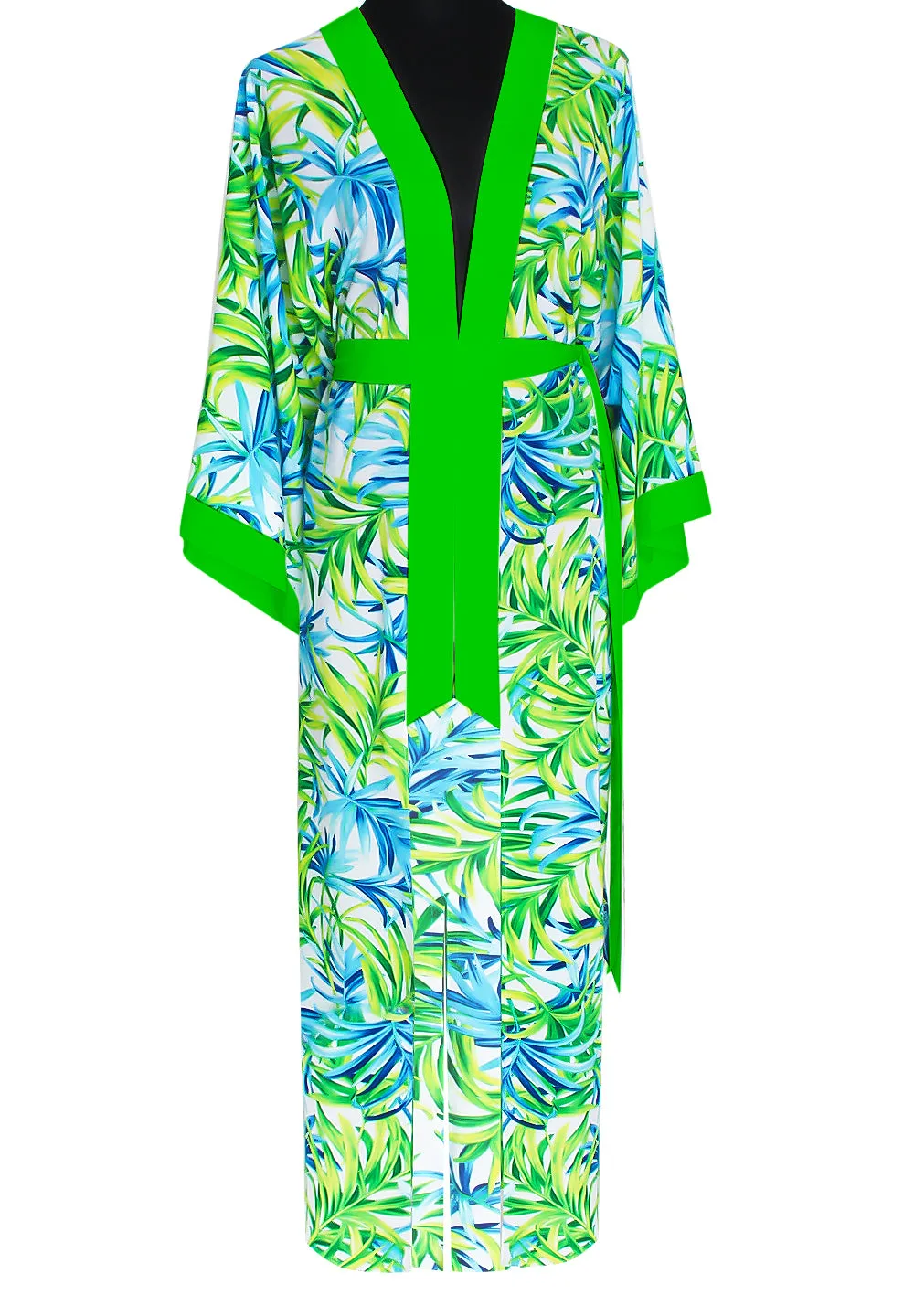 Euphoria – Paradise Palm Maxi Split Kaftan (Neon Green)