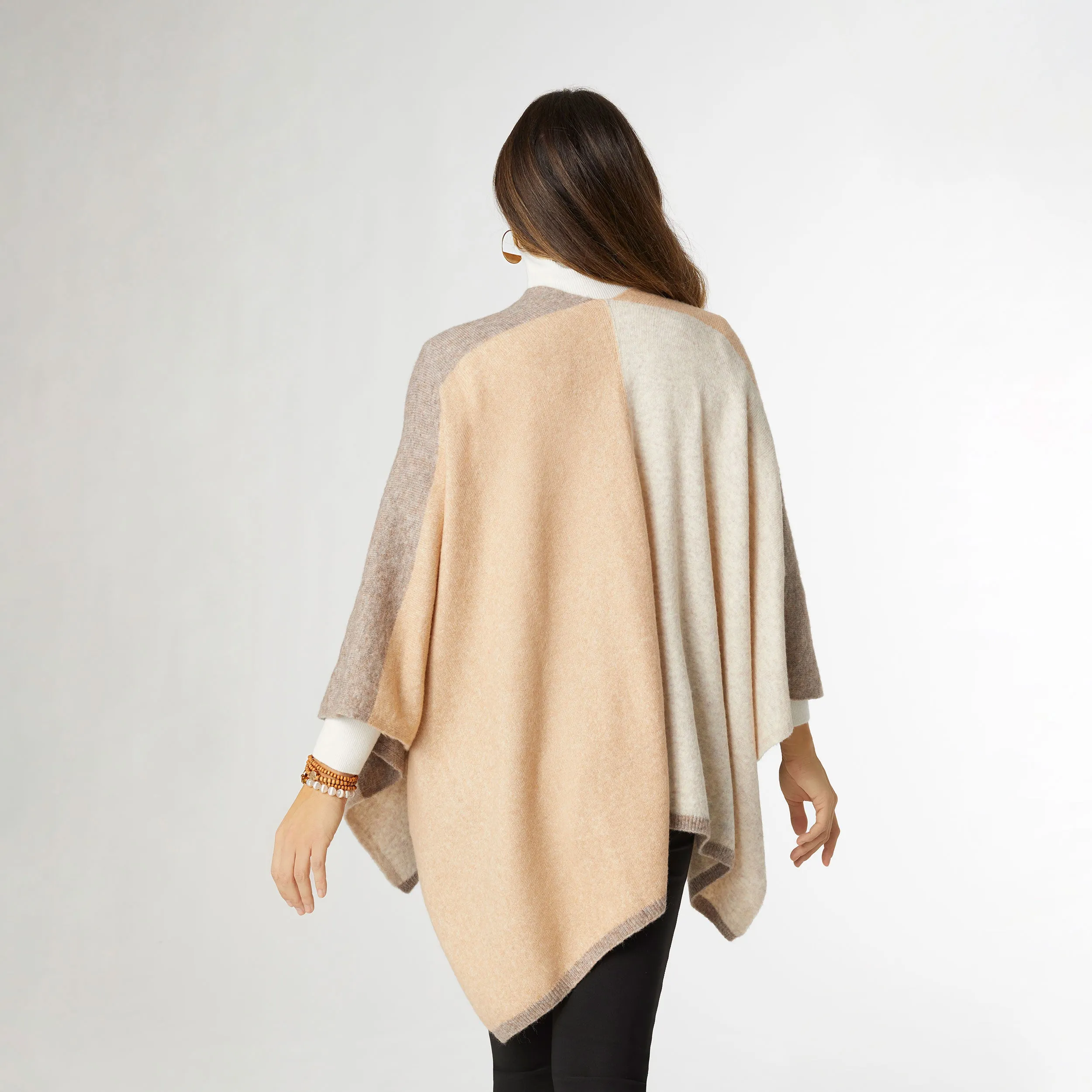 Everly Supersoft Button Front Poncho - Brown/Beige