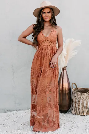 Fairytale Beginnings Lace Maxi Dress (Brick)