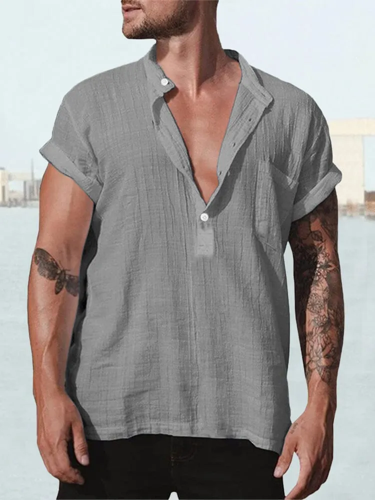 Fashion Cotton Linen Short Sleeve Shirt