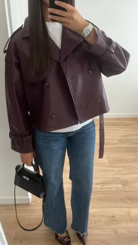 Faux leather trench coat [plum / burgundy]