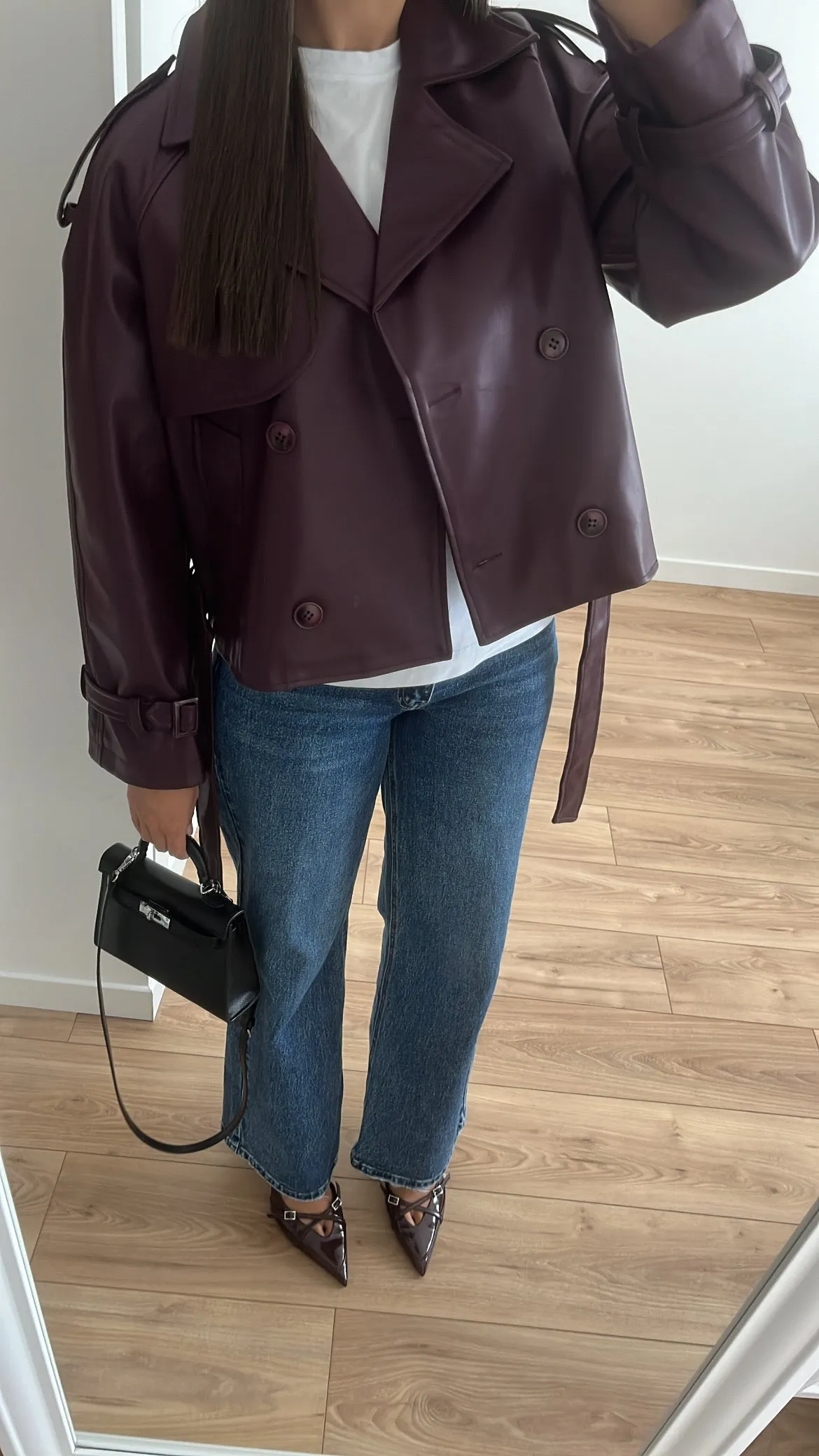 Faux leather trench coat [plum / burgundy]