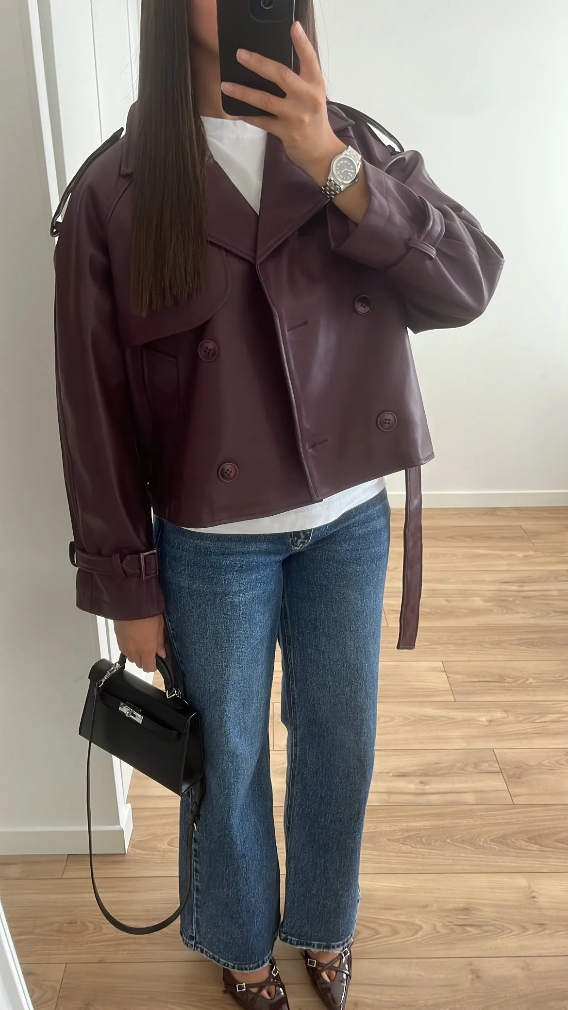 Faux leather trench coat [plum / burgundy]