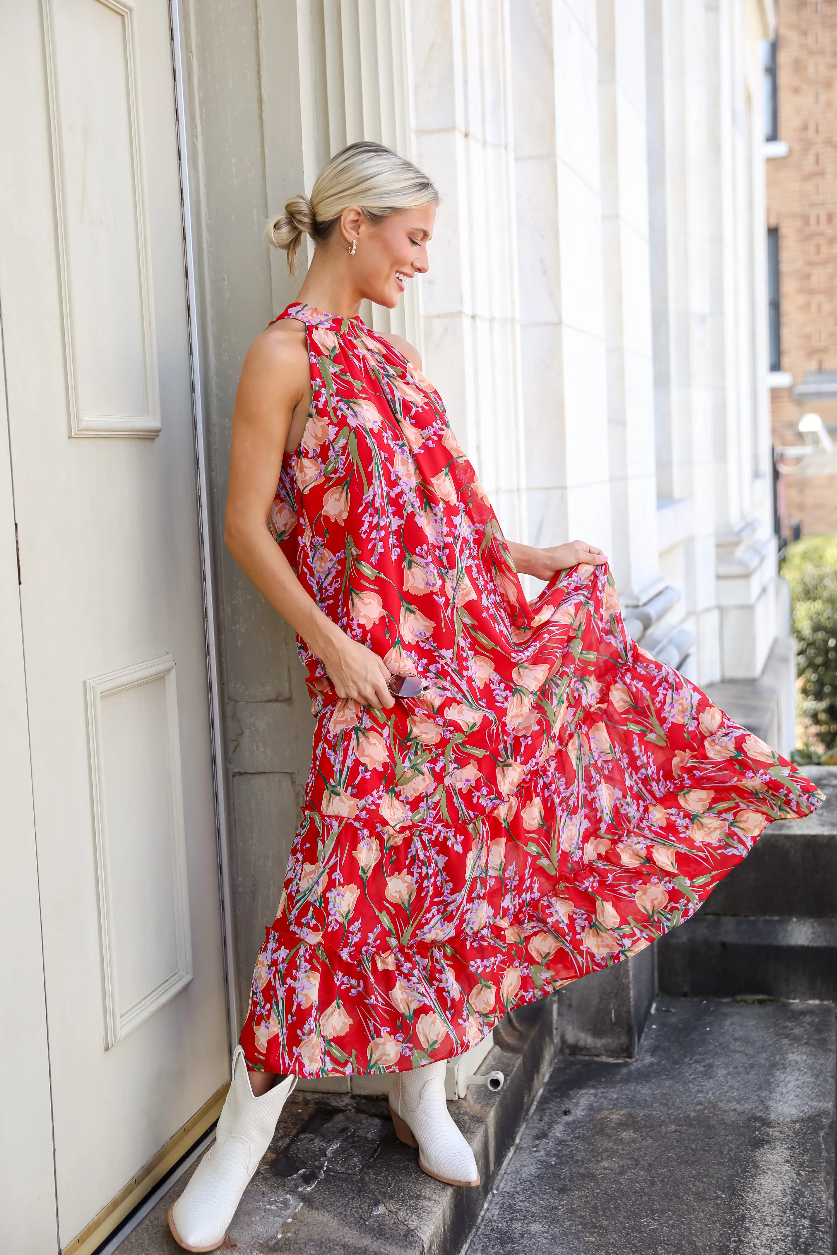 FINAL SALE - Happily Yours Red Floral Maxi Dress