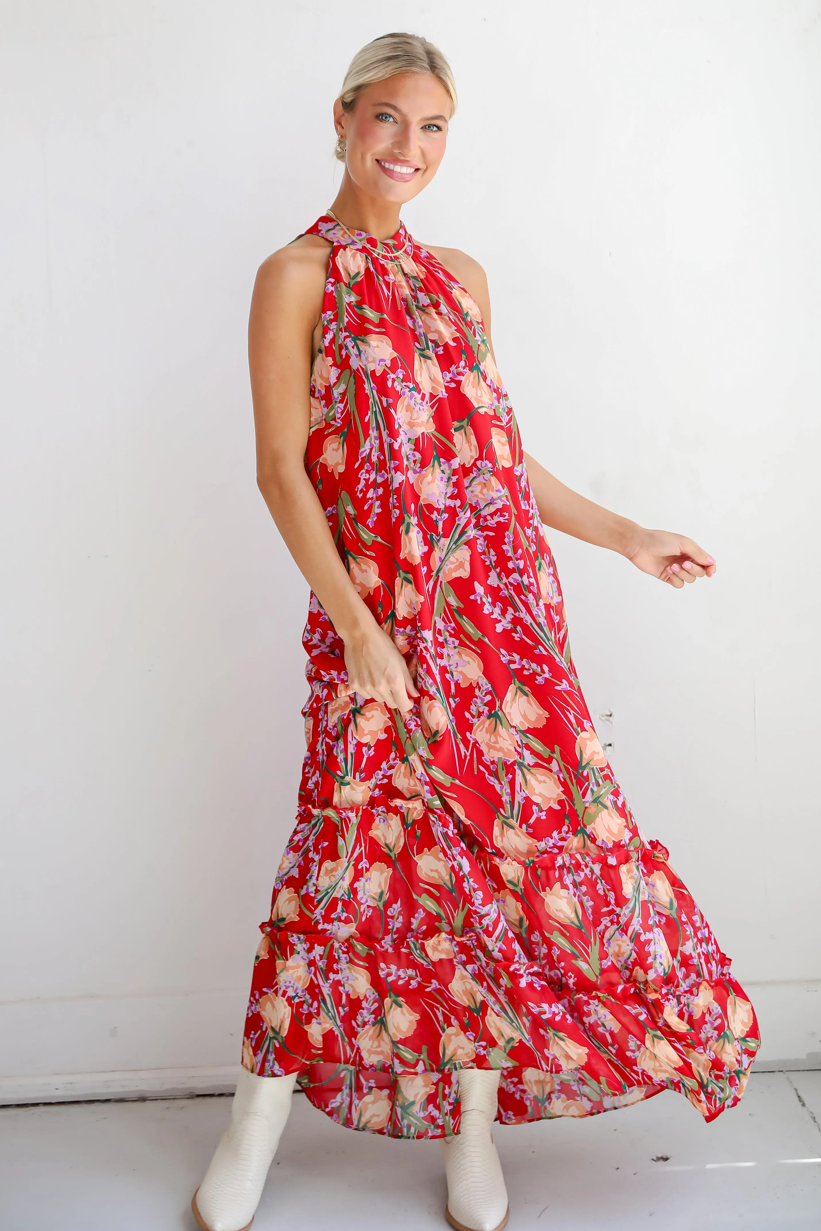 FINAL SALE - Happily Yours Red Floral Maxi Dress