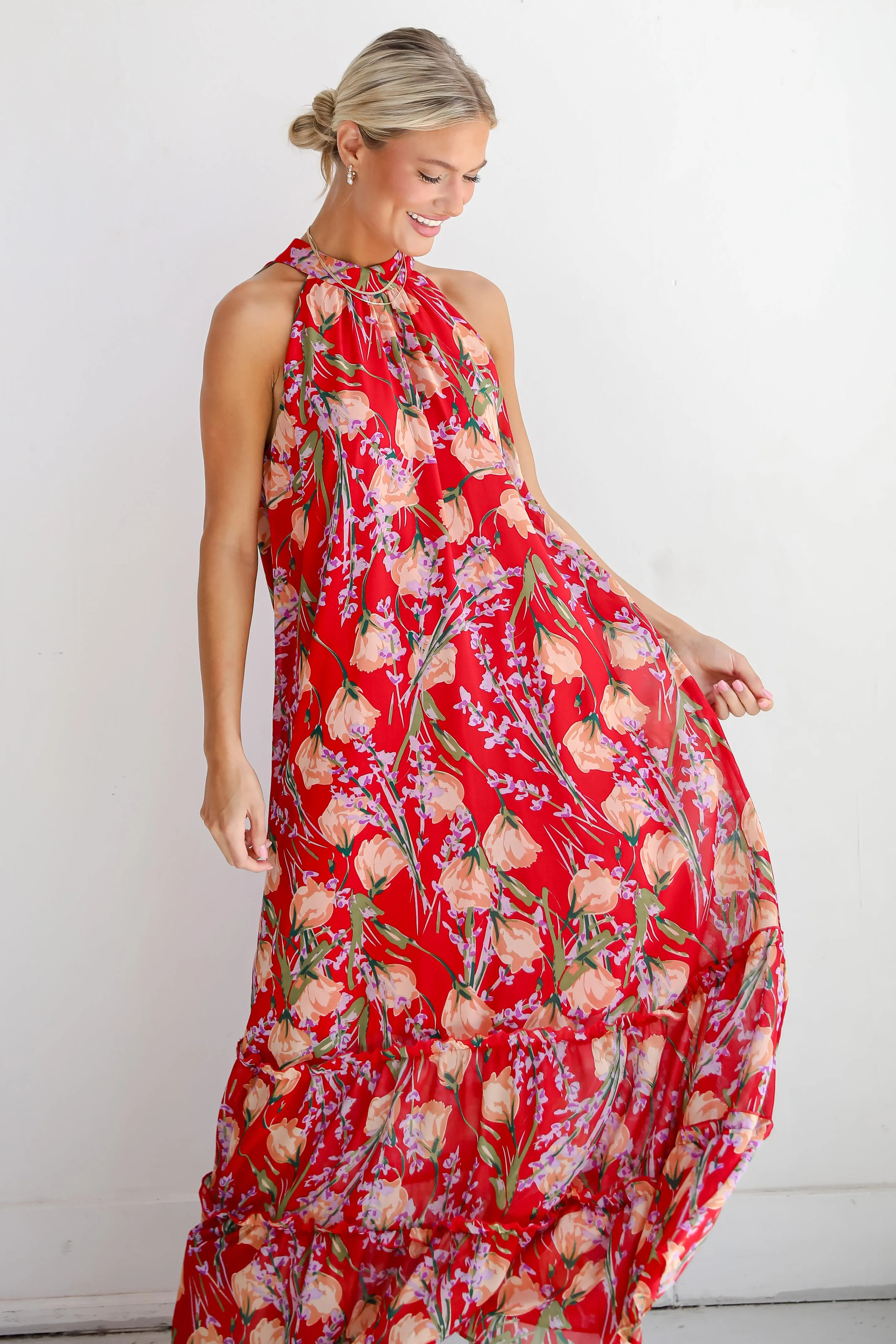 FINAL SALE - Happily Yours Red Floral Maxi Dress