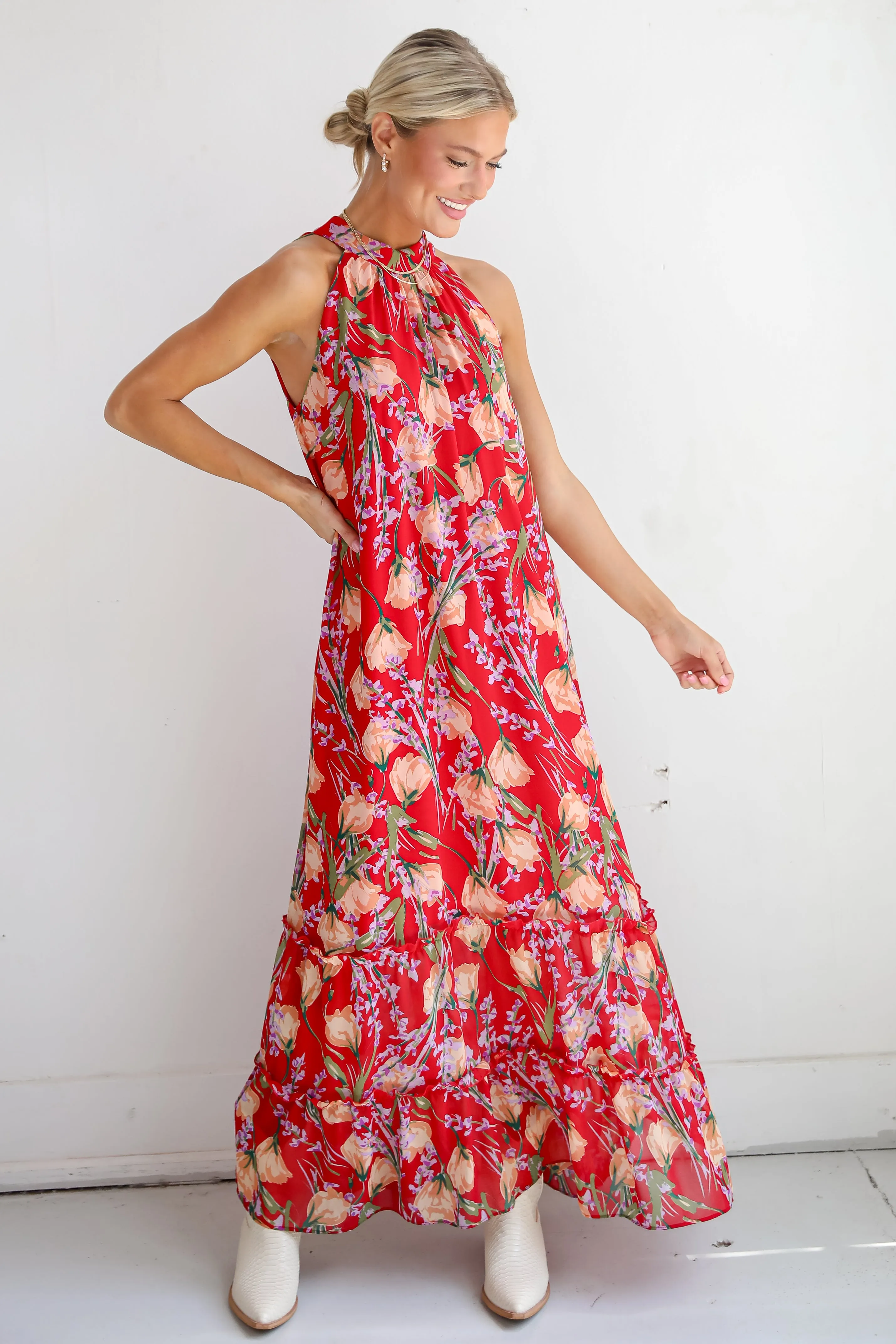 FINAL SALE - Happily Yours Red Floral Maxi Dress