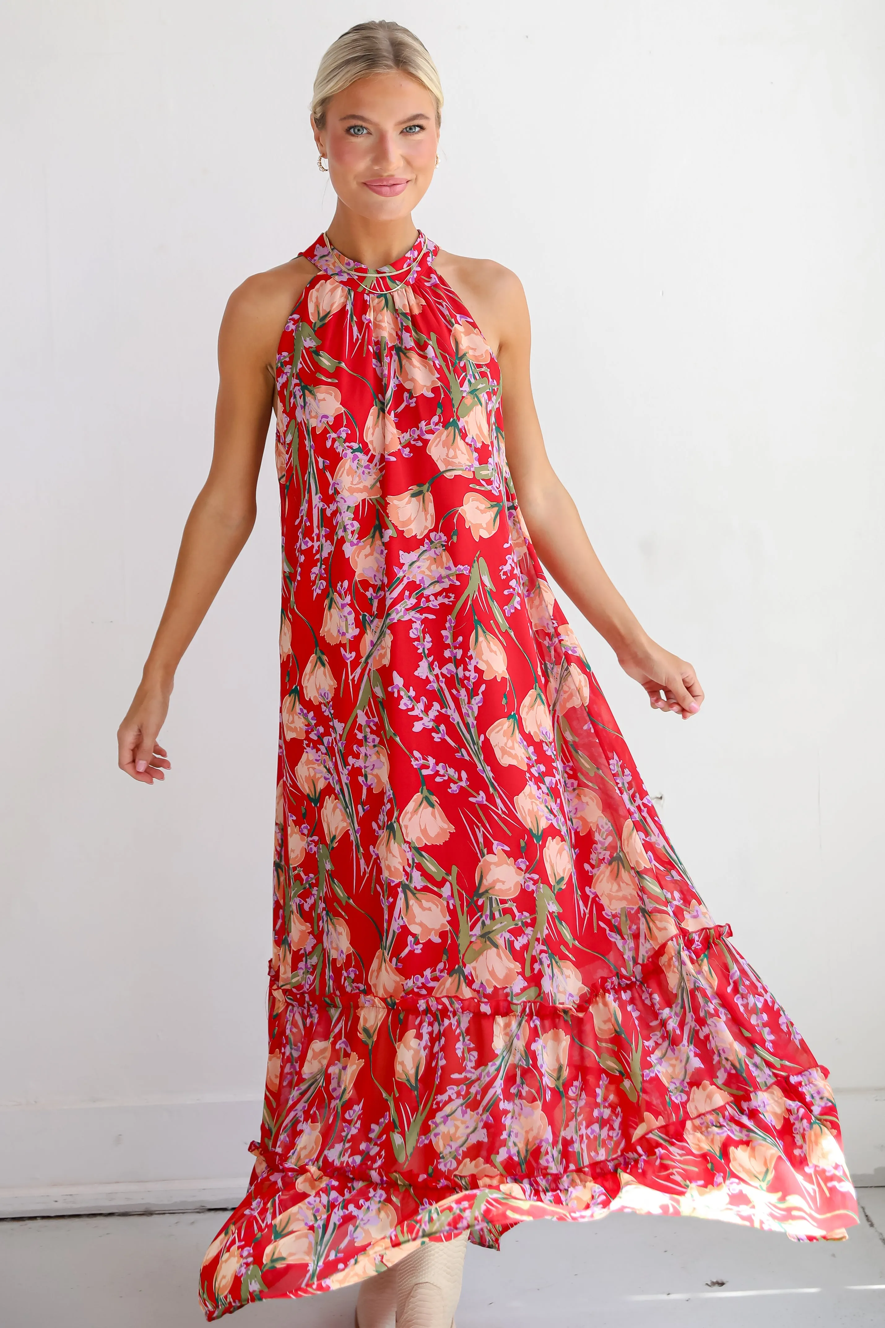 FINAL SALE - Happily Yours Red Floral Maxi Dress