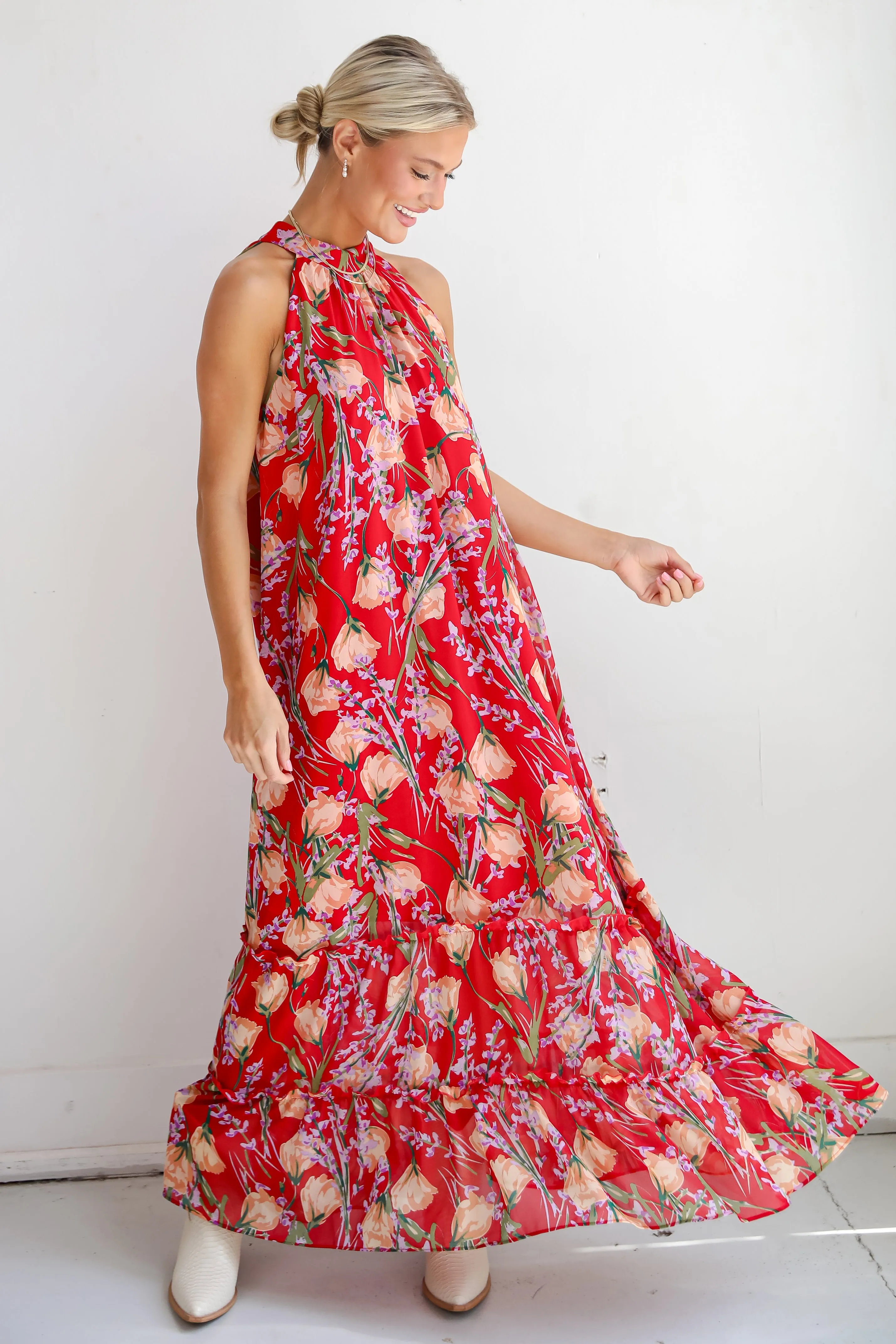 FINAL SALE - Happily Yours Red Floral Maxi Dress