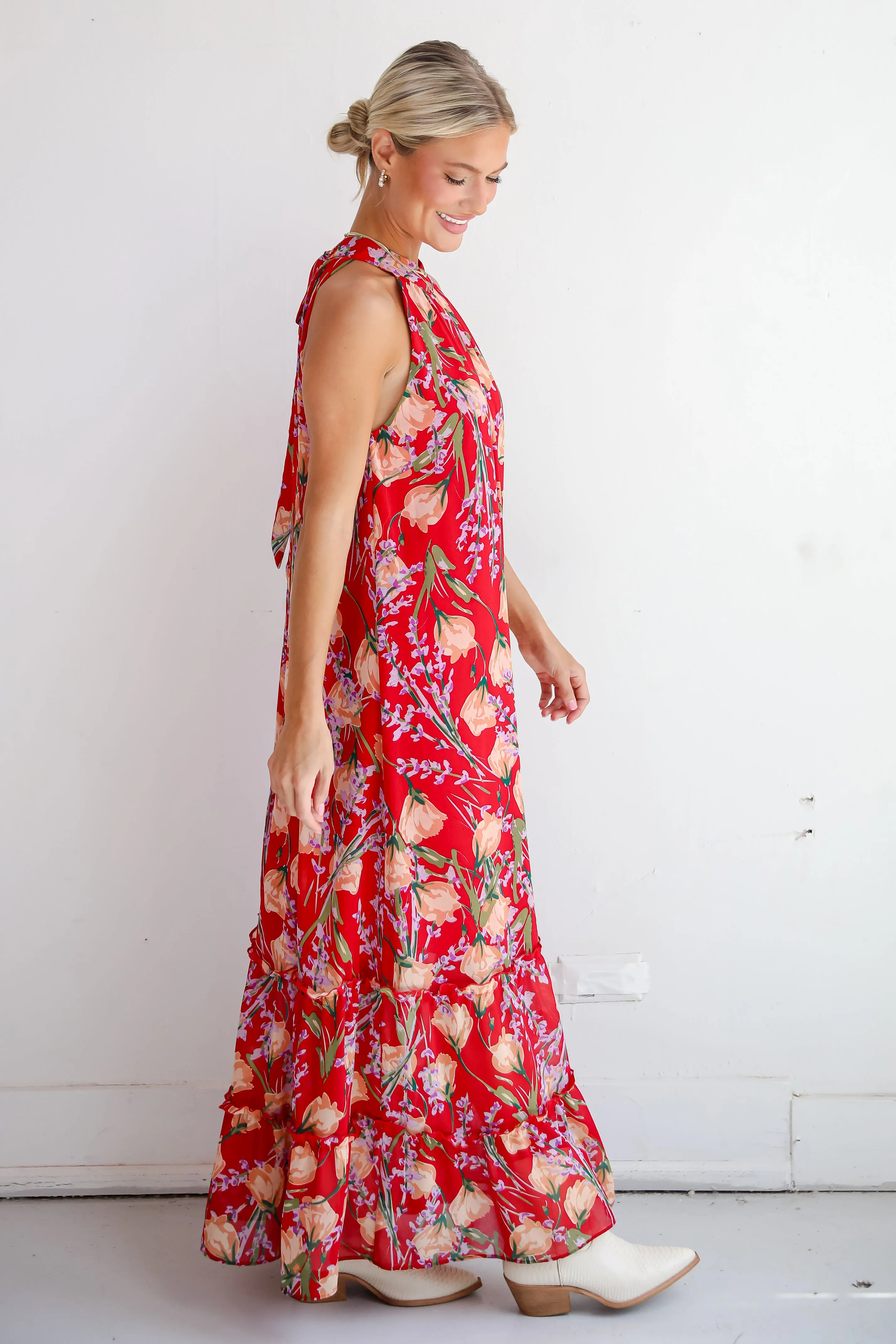 FINAL SALE - Happily Yours Red Floral Maxi Dress